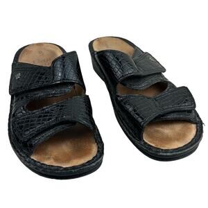 Finn Comfort Women's Jamaica Soft Footbed Slide Black Croc Leather Sandal 36
